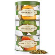 Tea Forte LOOSE LEAF TEA TRIO, 3 Small Tea Tins, Green Tea Sampler - Lemon Sorbetti, Moroccan Mint, Green Mango... N4