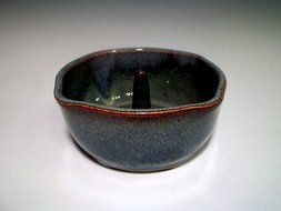 Handmade Stoneware Ceramic Apple Baker Bowl Blue Grey Swirl N2