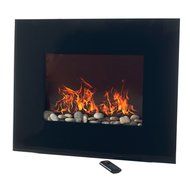Black Glass Panel Electric Fireplace Wall Mount &amp; Remote 26 x 20 Inch 1500W N9