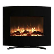 Black Glass Panel Electric Fireplace Wall Mount &amp; Remote 26 x 20 Inch 1500W N12