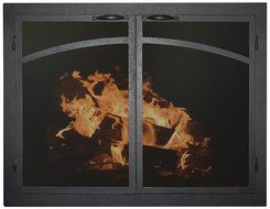 Ironhaus Fireplace Glass Door with Gate Mesh with 2 1/2" Frame In Textured Black Finish, Arch Panels Design, 2...