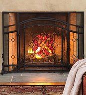 38W x 31H Stained Glass Fire Screen With Door