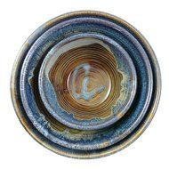 Stoneware Pottery 3-Piece Large Nesting Mixing Bowl Set, Earthy Blue Color N5