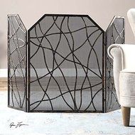 Woven Metal Sea Grass Fireplace Screen Modern Cottage