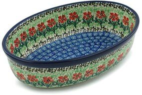 Polish Pottery Oval Baker 8-inch Maraschino N5