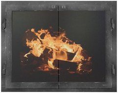 Ironhaus Iron Fireplace Glass Door with Gate Mesh with 2 1/2" Frame In Hammered Grained Pewter Finish, Fullview...
