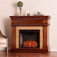 Pemberly Row Faux Stone Electric Fireplace in Oak