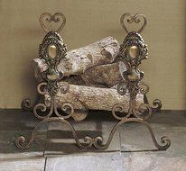 Fireplace Accents - "Villa Medici" Andirons - Bronze Iron with Brass Medallions - Fire Place Andirons