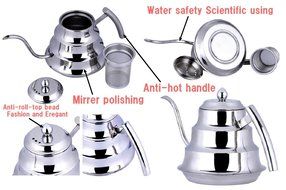 SPJ: Stylish Stainless Steel 1.2L Coffee Drip Kettle Tea Pot N4