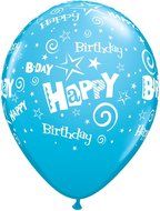 Pioneer Balloon Company 50 Count Birthday Stars &amp; Swirls Latex Balloon, 11", Assorted N4
