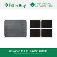 2 - Hunter 30920 30905 Air Purifier Replacement Filters. Designed by FilterBuy to fit Hunter Models 30050, 30055...