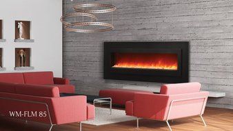 Sierra Flame Electric Fireplace with 85" x 27" Black Steel Surround &amp; overlay