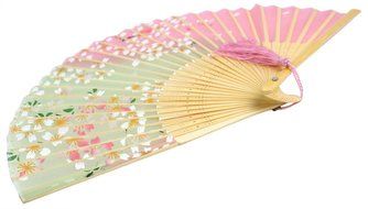 Leegoal(TM) Pink and Green Cherry Blossom Pattern Lace Bamboo Handheld Folding Fans for Girls Women