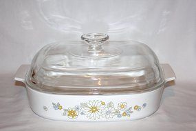 Vintage Corning Ware &quot; Floral Bouquet &quot; Pattern 10 Inch Skillet Casserole Baking Dish w/ Lid