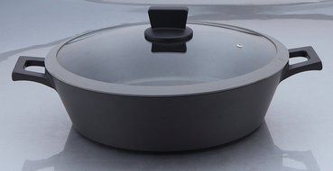 Uniware Top Quality Best Germany 3 Layer Non-stick Casting Aluminum Low Casserole Pot, with Glass Lid, Meets FDA...