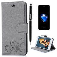 iPhone 7 Plus Case (5.5 inch) - Flip Wallet Stand Case Embossed Flowers PU Leather Shock-Absorption Soft TPU Inner...