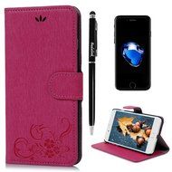 iPhone 7 Plus Case (5.5 inch) - Flip Wallet Stand Case Embossed Flowers PU Leather Shock-Absorption Soft TPU Inner... N9