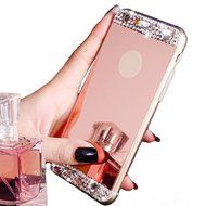 iPhone 7 Plus Glass Mirror Silver Case-Auroralove Luxury Bling Diamond Makeup Case Soft Slim Glass Mirror Case... N11