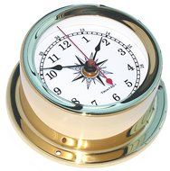 Trintec Euro Weather Station Brass Quartz Clock Thermometer Barometer Marine Nautical Dials on Cherry Stained...