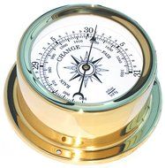 Trintec Euro Weather Station Brass Quartz Clock Thermometer Barometer Marine Nautical Dials on Cherry Stained... N2