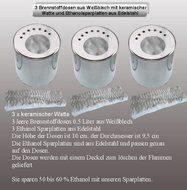 Gel + Ethanol Fire-Places 3 Fuel Cans Made From Tinplate, 0.5 Litre Each - 3 Energy-Saving Plates With Ceramic...