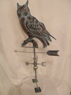 LARGE Handcrafted 3D 3- Dimensional OWL Weathervane Copper Patina Finish N2
