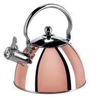 Oggi Copper Plated 2 Quart Stainless Steel Whistling Tea Kettle with Flip Open Spout