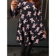 Women Dress,Haoricu Womens Xmas Christmas Printed Party Flared Swing Dress N7