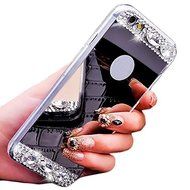 iPhone 7 Plus Glass Mirror Silver Case-Auroralove Luxury Bling Diamond Makeup Case Soft Slim Glass Mirror Case... N16