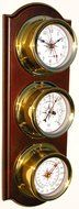 Trintec Euro Weather Station Brass Quartz Clock Thermometer Barometer Marine Nautical Dials on Cherry Stained... N3