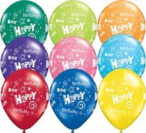 Pioneer Balloon Company 50 Count Birthday Stars &amp; Swirls Latex Balloon, 11&quot;, Assorted N8