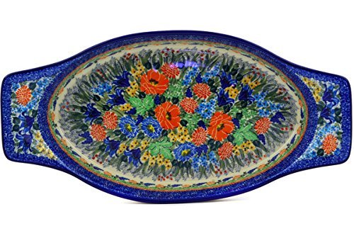 Polmedia Polish Pottery 18-inch Stoneware Oval Baker with Handles H2260E Hand Painted from Ceramika Artystyczna... N2