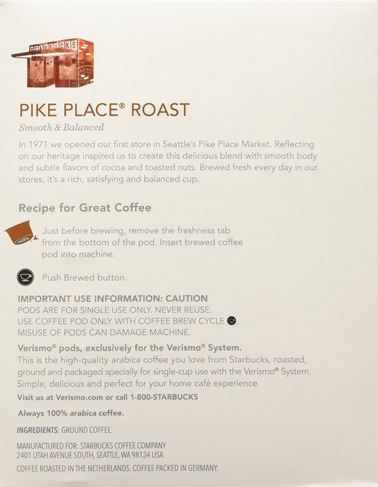 Starbucks Verismo Pods 96 Count (Pike Place) N2