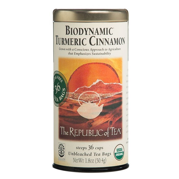The Republic Of Tea Biodynamic Turmeric Cinnamon Herbal Tea, 36 Tea Bags, Premium 100% Biodynamic Blend N6