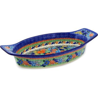 Polmedia Polish Pottery 18-inch Stoneware Oval Baker with Handles H2260E Hand Painted from Ceramika Artystyczna... N4
