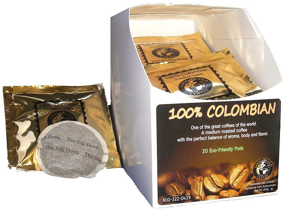 100% COLOMBIAN COFFEE PODS - Good As Gold Coffee - (1 Box / 20 Coffee Pods)
