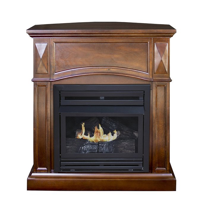 Pleasant Hearth Convertible Vent-Free Dual Fuel Fireplace, 35-Inch, Cherry N4