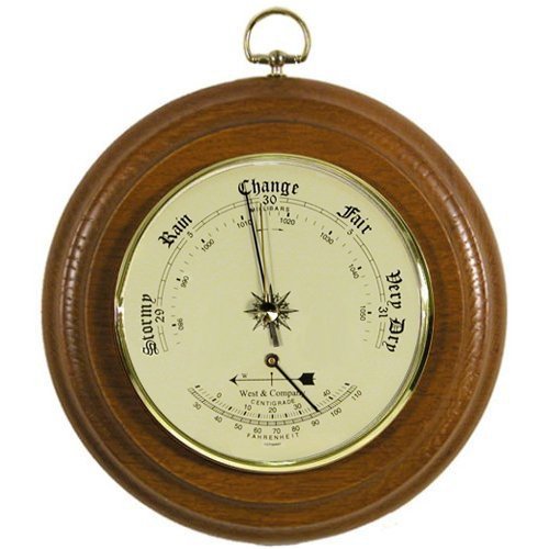 8" Weather Barometer w/Thermometer inset in Oak by West and Company