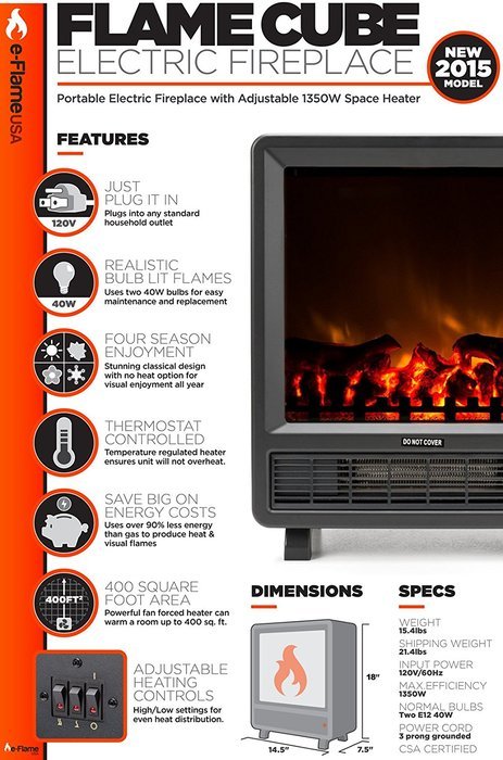 Mini Free Standing Electric Fireplace Stove - 18 Inch Black Portable Electric Fireplace with Realistic Fire and... N2