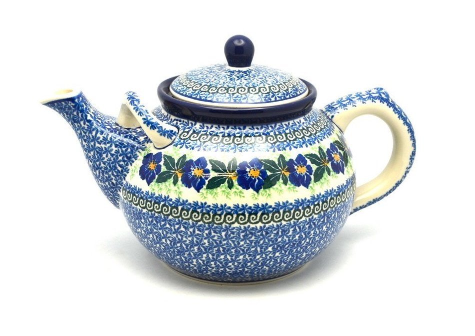 Polish Pottery Teapot - 1 3/4 qt. - Blue Pansy