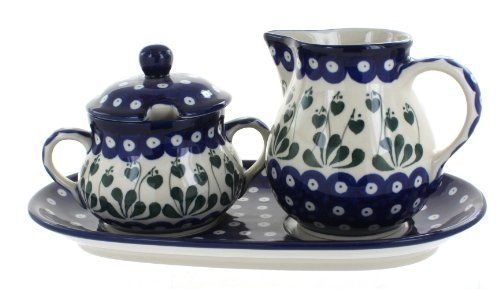 Polish Pottery Alyce Large Cream & Sugar Set with Tray