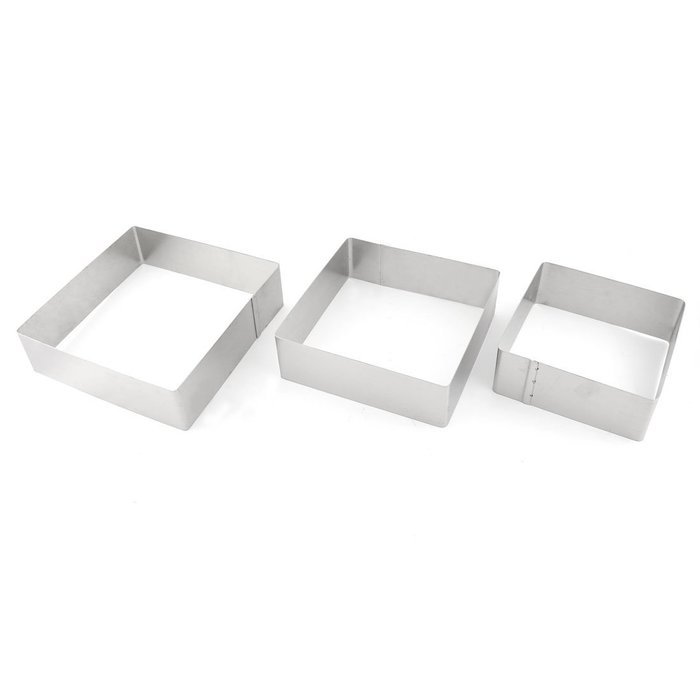 uxcell Metal Square Shape Home Kitchen DIY Fondant Mousse Cake Making Tool Mold 3 in 1 Silver Tone