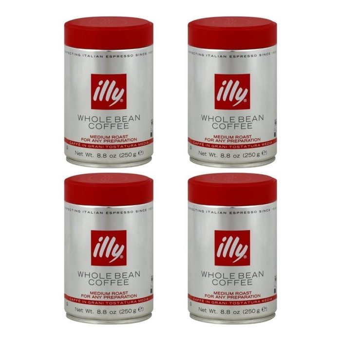 illy Caffe Normale Whole Bean Coffee, Medium Roast, Red Top, 8.8 coffee cans (Pack of 6) Package may vary N4
