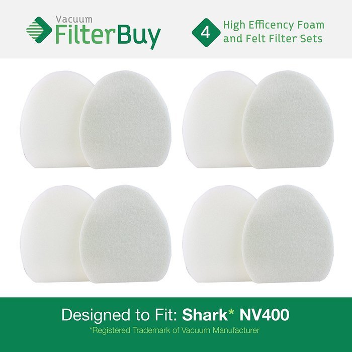 4 - Shark NV400 Replacement Foam & Felt Filter Kits, Part XFF400. Designed by FilterBuy to fit Shark NV400 & NV402...