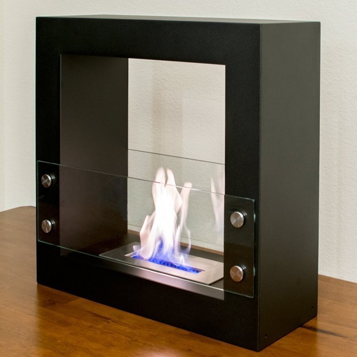 Genoa Freestanding Ventless Ethanol Fireplace. Tempered Safety Glass and Black Matte Finish. Perfect Indoor and...