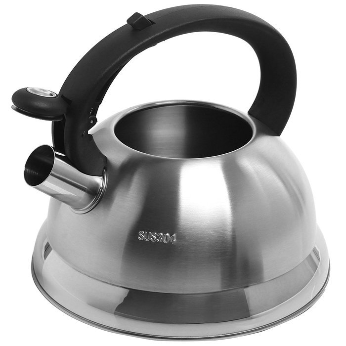 MyGift Stainless Steel Tea Kettle, 3 Quarts Whistling Water Pot, Silver