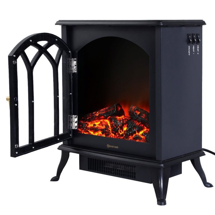 Giantex Free Standing Electric 1500W Fireplace Heater Fire Flame Stove Wood Adjustable N2
