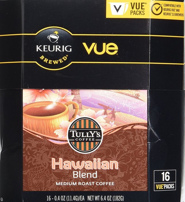 32 Count -Tully's Hawaiian Coffee Vue Cup For Keurig Vue Brewers N4