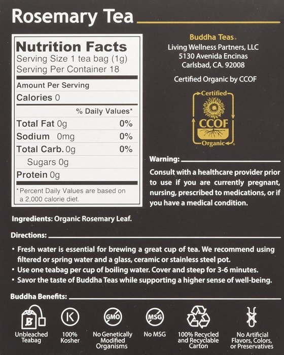 Rosemary Tea - Organic Herbs - 18 Bleach Free Tea Bags N4