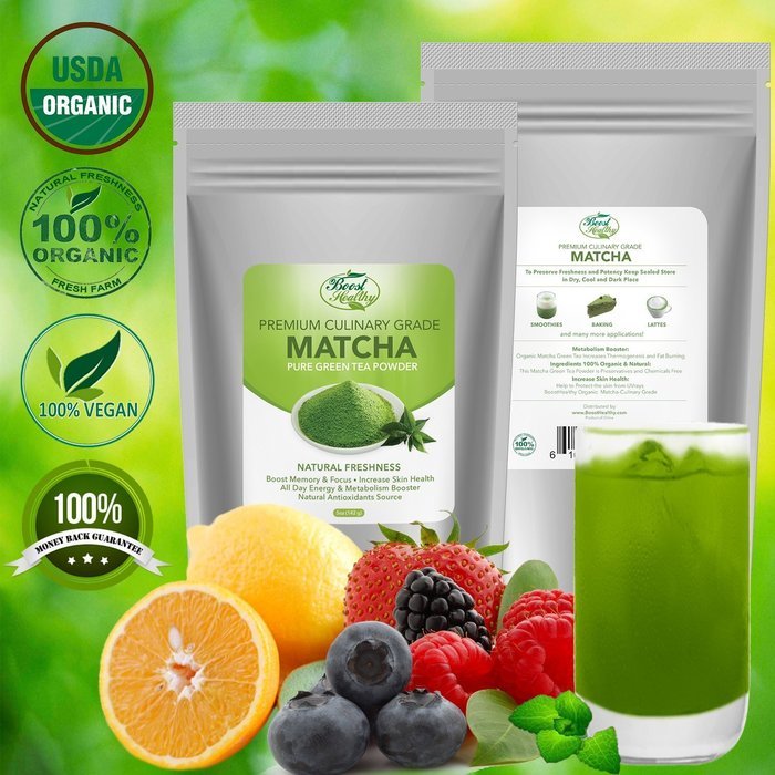 Boost Healthy Matcha Green Tea Powder, Organic Metabolism Booster, Improve Skin Health, Premium Culinary Grade... N3